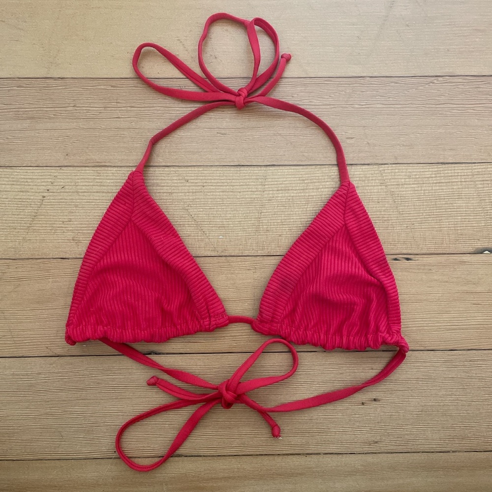 Frankie’s Bikini Red Ribbed Bikini Tie Up Top